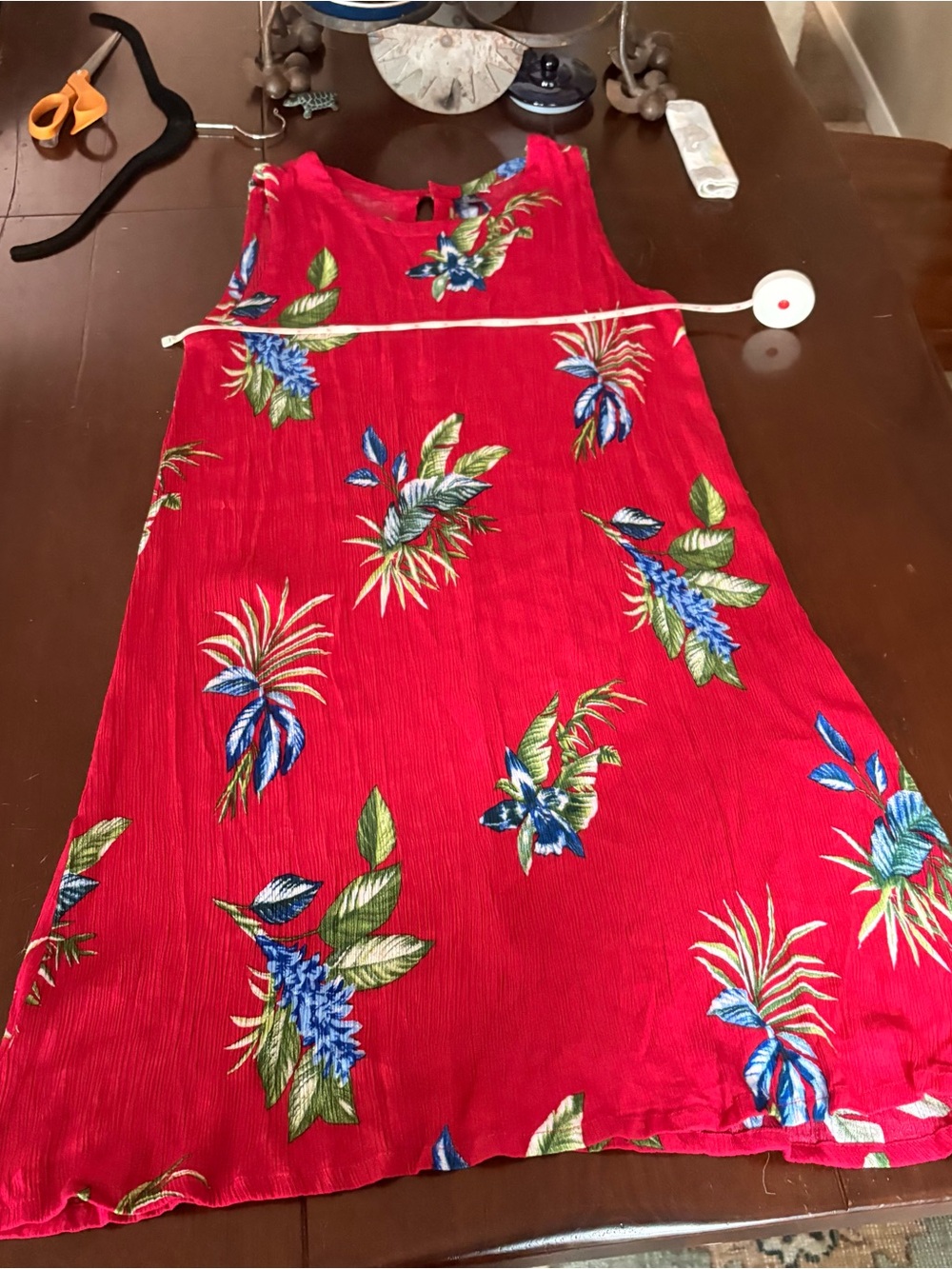 Hibiscus Collection Hawaii Tropical Rayon Dress Red Blue Floral One Size OS - Picture 3 of 7